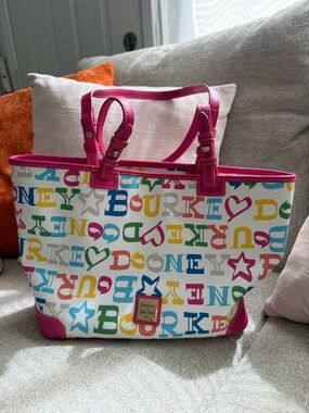 Y2K Vintage Dooney & Bourke Rainbow Letter Coated Canvas Shopper Tote
